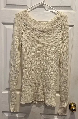 VTG Unionbay Womens Cream Loose Knit Long Sleeve Ramie Blend‎ Sweater Size Large thumbnail 1