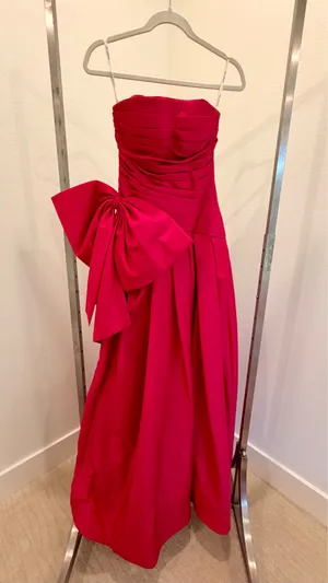 Sherri Hill Pink Strapless Satin Bow Long Gown Zip With Petticoat Women’s 2 thumbnail 3