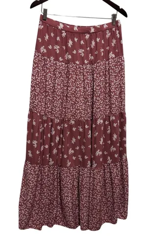 Prairie Floral Tiered Maxi Skirt M Mauve‎ Earthy Cottage Boho Western Festival thumbnail 1