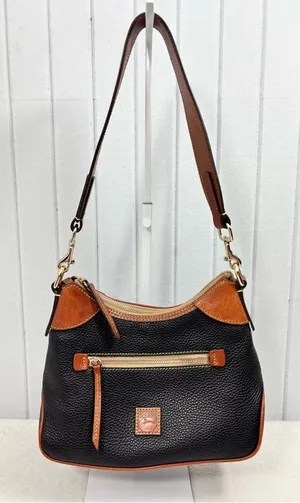 Dooney & Bourke Black with Brown Trim Pebble Leather Shoulder Bag thumbnail 1