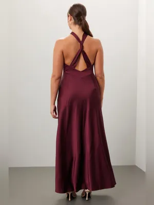 Liv Foster Satin Halter Gown burgundy thumbnail 9