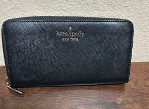 kate spade new york Black Solid Zip-Around Wallet Logo Zipper Card Slots thumbnail 1