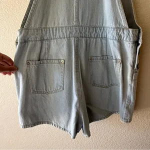POL Light Wash Denim Short Overalls with Rose Embroidery thumbnail 10
