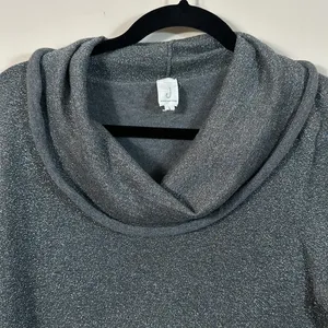 Jones New York Silver Gray Glitter Sparkle Lightweight Cowl Neck Sweater Large thumbnail 3