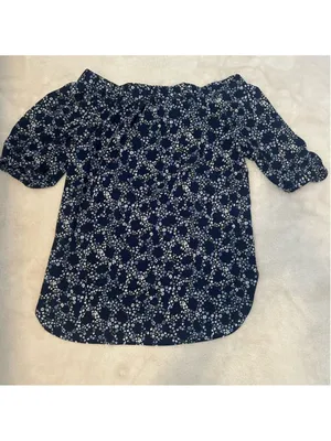 Michael Kors Navy Blue Floral Off Shoulder Blouse Womens XS thumbnail 7