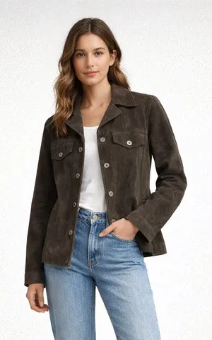 Wilson’s Leather Maxima Brown Suede Leather Jacket Women’s Size M Button Front thumbnail 1