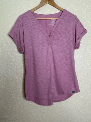 🩷 L.L. Bean Women Medium Streamside Tee Short-Sleeve Splitneck Dusty Rose Casual thumbnail 4