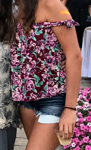 American Eagle Outfitters Floral Purple Strapless Top thumbnail 1