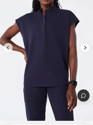 Figs Rafaela Oversized Scrub Top Sz XL Navy Short Sleeve Mandarin Collar Boxy thumbnail 3