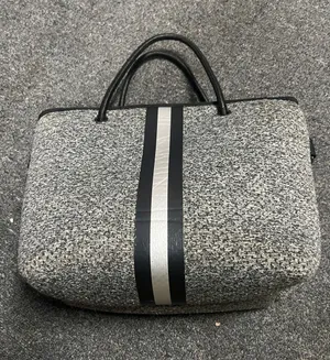 Haute Shore Textured Gray Carry Bag with Black & Silver Stripe thumbnail 1