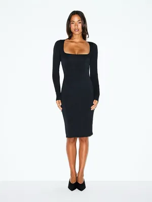 🖤Skims Smooth Layers (G10) Square Neck Midi Dress In Obsidian Large thumbnail 2