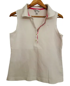 Lilly Pulitzer Womens Sleeveless Pima Cotton Polo Shirt White L Tennis Golf‎ Vtg thumbnail 1