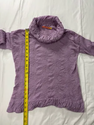 Kuna 100% luxury baby Alpaca cowl neck sweater top purple/lilac/Lavender ruffle textured knit Size S thumbnail 6