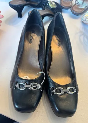 y2k Black Wedge Pumps Square Toe Horsebit Lifestride Low Heel Professional Shoe thumbnail 1