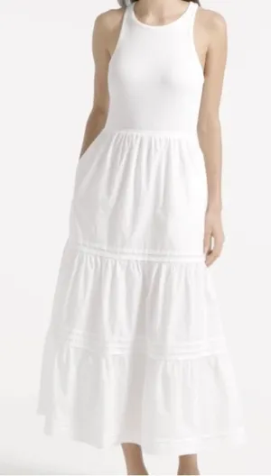 J. Crew Vintage Rib Knit High Neck Cutaway Tank Dress with Poplin Skirt White thumbnail 1