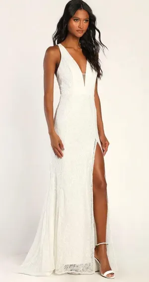 Lulus NWOT Eternally Romantic White Lace Backless Mermaid Maxi Dress Size XS thumbnail 2