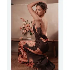 House of CB Mariamma Dark Brown Floral Printed Satin Maxi Dress thumbnail 5
