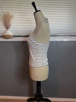 American Eagle Blue & White Striped Halter Tank Top Size M Coastal Summer thumbnail 4