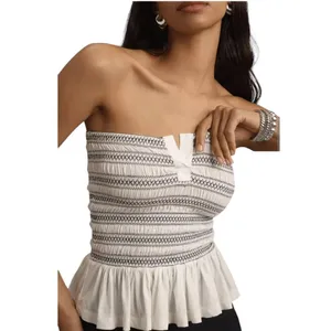 Maeve Smocked Split Tube Top White and Black Cropped Size XLarge Euro Summer thumbnail 2