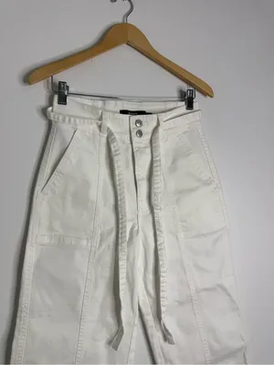 Hudson White High-Rise Wide Leg Pants Size 8 Tie Waist Utility Crop thumbnail 6