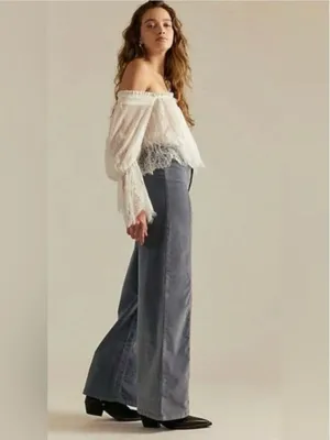 Free People NWT We The Free Libre Cord Wide-Leg Jeans Mockingbird thumbnail 4