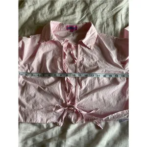 Edikted Melrose Cotton Tie Front Long Sleeve Shirt Baby Pink Size XS thumbnail 10