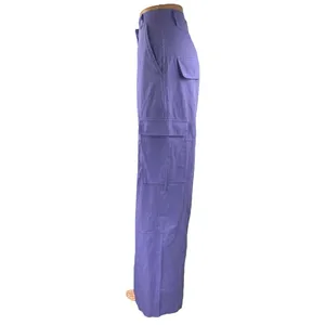 La Chocole Women's Purple High Waisted Wide Leg Trousers Cargo Pants Size 40 thumbnail 2
