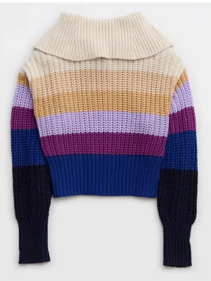 Aerie Double Zip Cardigan Sweater Color Block Purple Tan Blue Cream Size Medium thumbnail 4