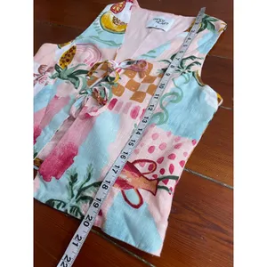 Paper Heart Linen Blend Tie Front Vest Pink Tropical Fruit Print Small thumbnail 9