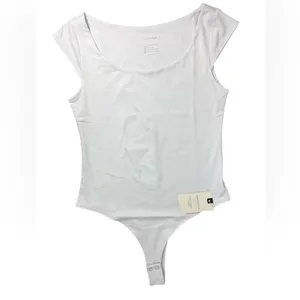 Pinkstyle Clothing Co Women’s L White Cap Sleeve Scoop Neck Smooth Bodysuit thumbnail 3