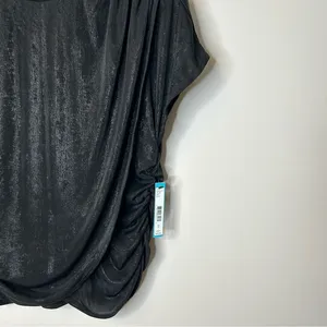 Alice + Olivia‎ Black Shimmery Short Sleeve Draped Ruched Top Size XS NWT thumbnail 6