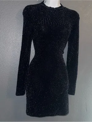 Women's Windsor Little Black Long Sleeve Sparkly Mini Sexy Dress size XS - Small thumbnail 4