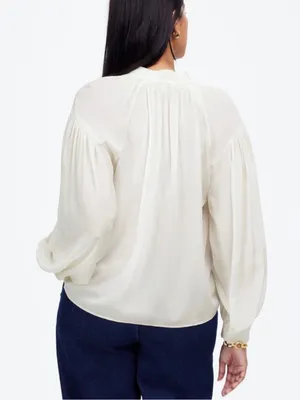 NWT Madewell NT652 Shirred Long-Sleeve Top in Silk Ivory white Sz M thumbnail 4