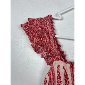 Sim & Sam Mini‎ Dress Womens XS Red Floral Ruffle Smocked Tiered Boho Babydoll thumbnail 5