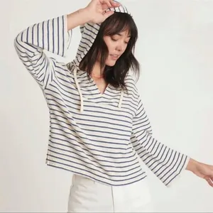 Marine Layer Playa Hoodie Navy & Cream Stripe Size S thumbnail 1
