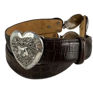 Brighton Vintage Leather Crocodile Embossed Silvertone Heart Buckle Sz M EUC thumbnail 7