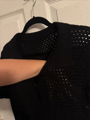 Black Knit Openwork Swim Coverup Button thumbnail 4