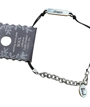 🌸Lucky Feather SOUL Singer Cord Bracelet Silver Plate thumbnail 1