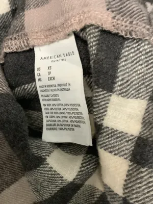 American Eagle Women’s Flannel XS Plaid Long Sleeve grey drawstring Button up thumbnail 3