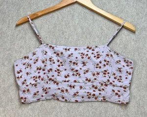 American Eagle‎ Floral Smocked Back Crop Top Purple Women Size Large Soft Girl thumbnail 1