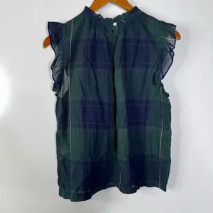 Isabella Sinclair High Neck Plaid Tank Top‎ Size Medium Blue thumbnail 2