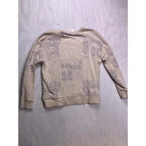 Unbranded Bandana Print Sweatshirt Women‎ Small Tan Blue Paisley Pullover Boho thumbnail 6