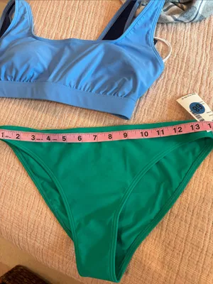 Fair Harbor Blue Crop Bikini Top & Teal Bikini Bottom Set size‎ Small thumbnail 12