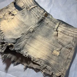 Source Unknown Light Blue Frayed Jean Shorts thumbnail 2
