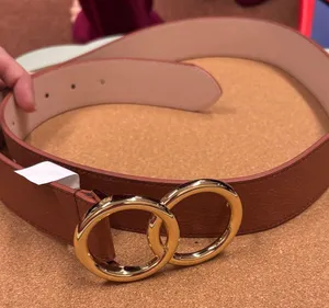Express Elegant Brown Leather Belt with Gold Buckle thumbnail 1