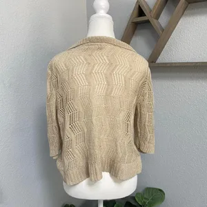 Beige Cream Knit Open Front Quarter Sleeve Bolero Shrug Cardigan Cottagecore thumbnail 4