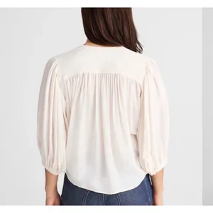 Madewell Shirred Crewneck Button-Up Top Vintage Ivory Womens Large‎ NWT thumbnail 2