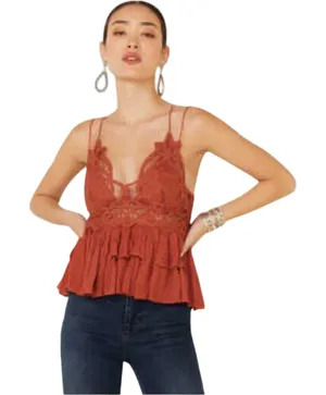 NWT Free People Adella Cami XS Winding Roads Rust Lace Peplum Top thumbnail 1