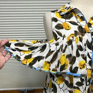 Entro NWT Off White Lemon Print Button Down Open Shoulder Ruffle Top thumbnail 3