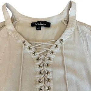 Lulus To the Sea Light Beige Embroidered Cold Shoulder Dress Womens Size Medium thumbnail 10